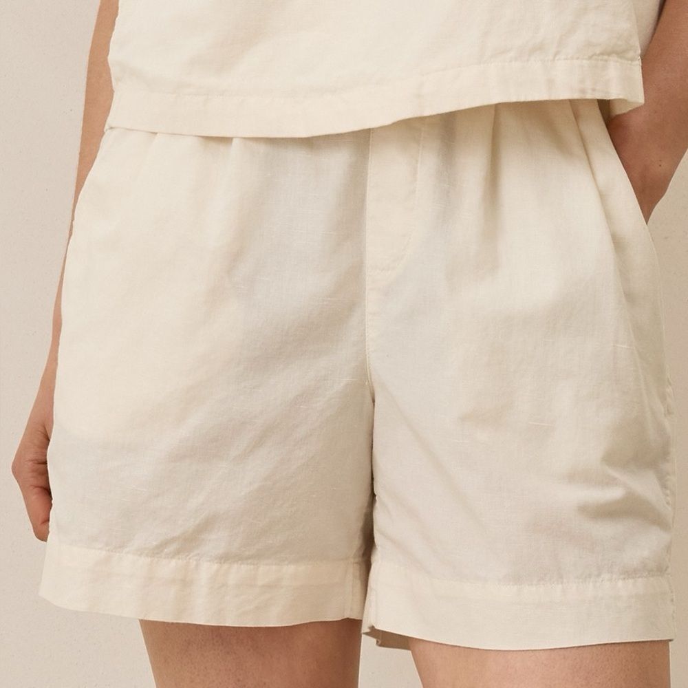 Pact Canopy Organic Cotton Linen Blend High-Waisted Shorts Bone XL 16/18/20 - Picture 2 of 12